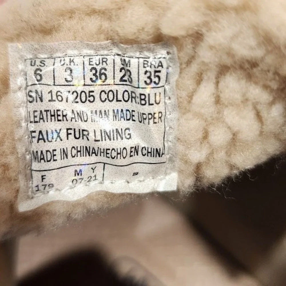 Skechers‎ Booties Jumper Sweet Stud Blue Suede Sherpa Lined Wedge Boots Size 6 - Picture 10 of 12